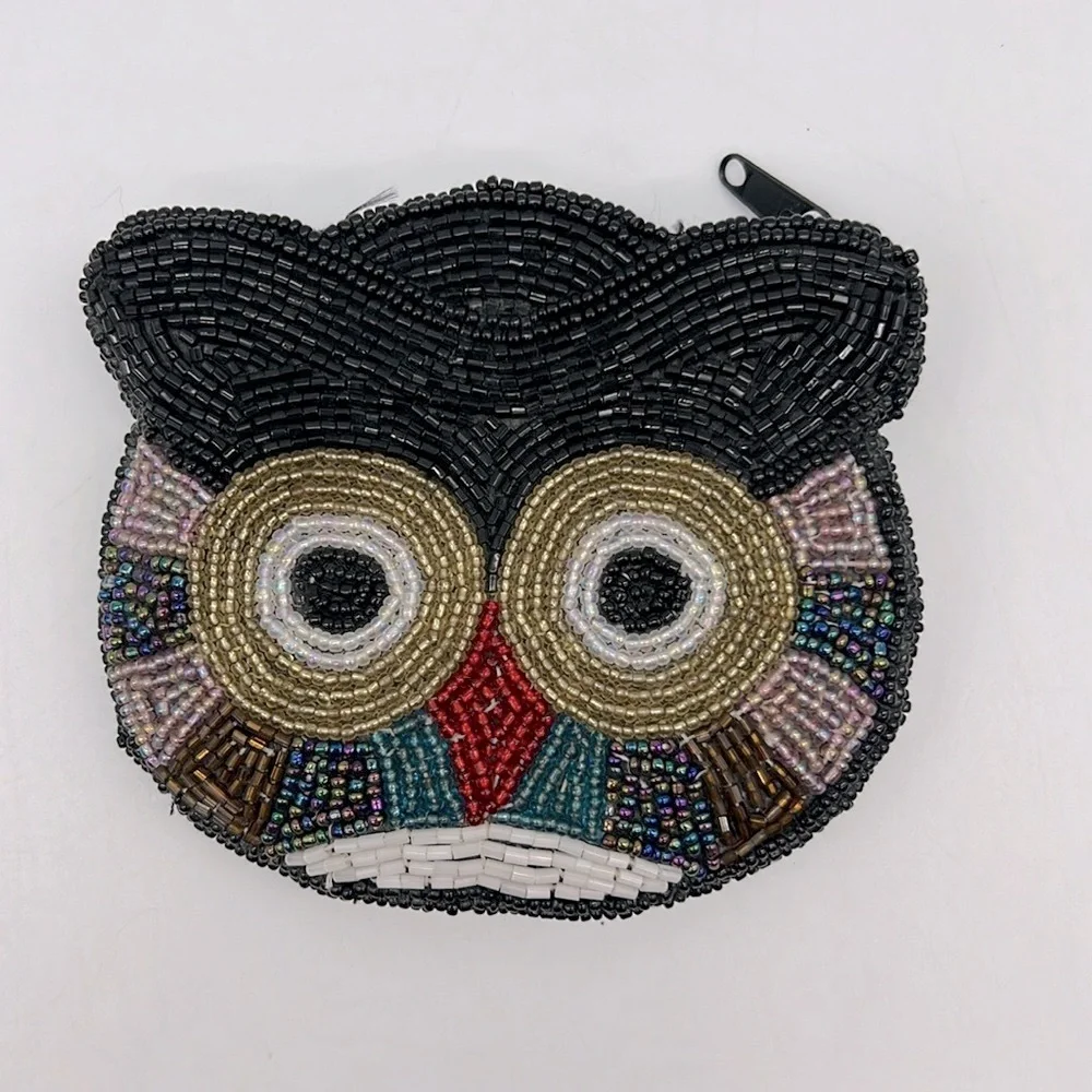 Unbranded Beaded Winking Owl Coin Purse Cosmetic Pouch